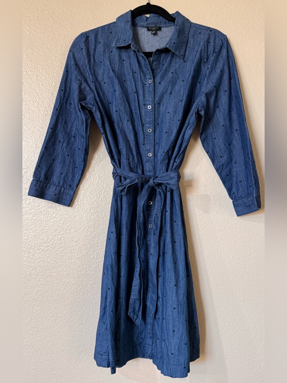 Talbots Chambray Polka Dot Shirt Dress 10P